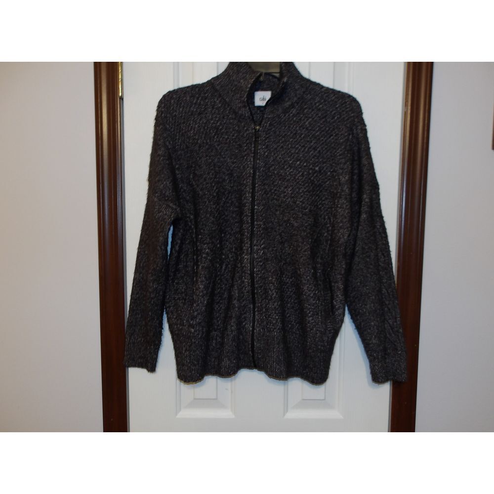 Cabi Charcoal Grey Knit Full-Zip Mock Neck Sweater Cardigan Cozy Winter Casual